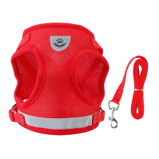 Pet Mesh Harness Dog Leash Set Reflective Chest Strap Adjustable Puppy Vest For Puppies Breeds Dogs Cats Walking Outdoor