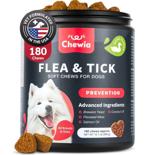 Dog Flea And Tick Treatment Chews FleaTick Prevention For Dogs Chewables Natural Dog Flea & Tick Control Soft Treats Immune Support Supplement - Container