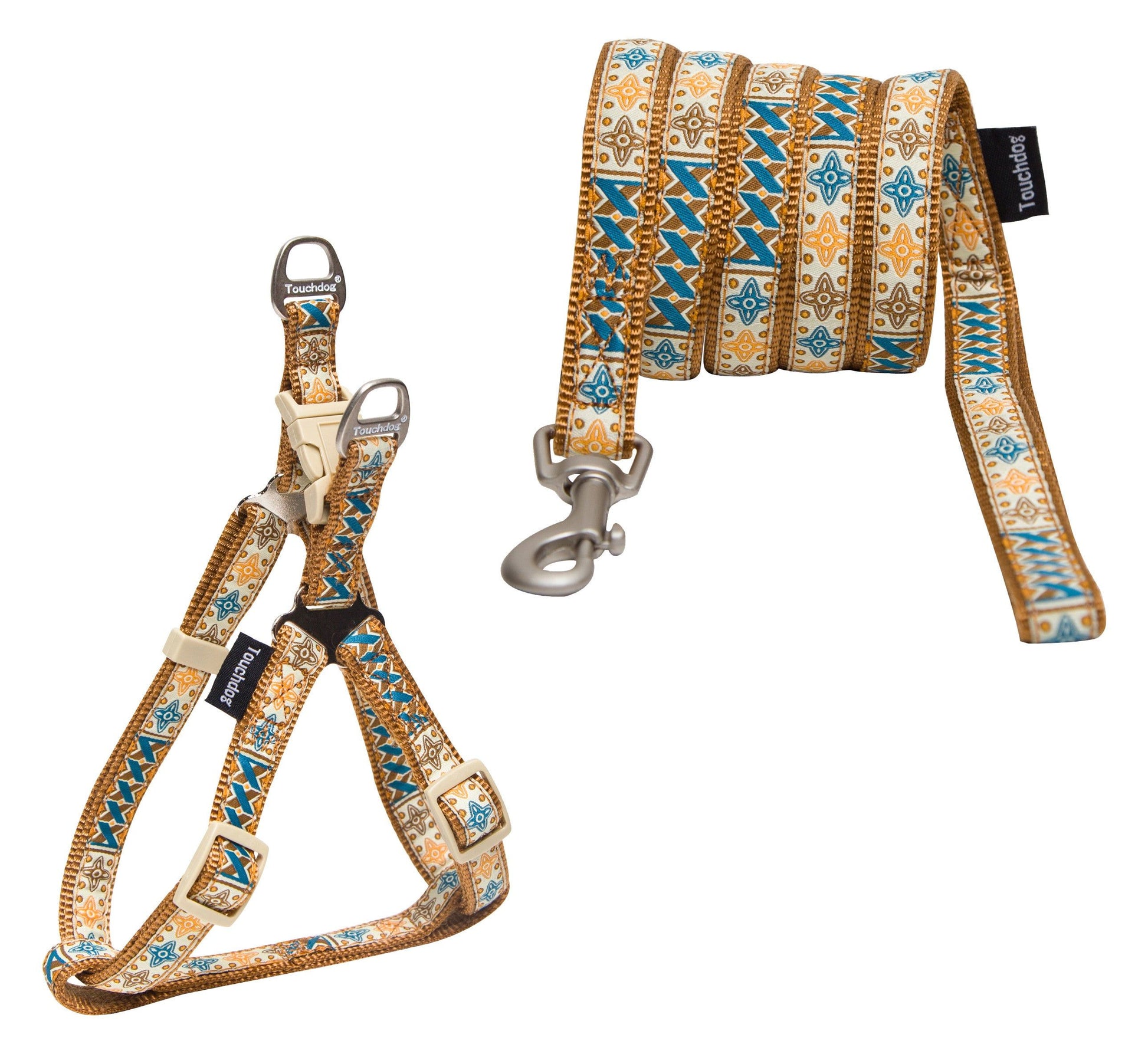 Touchdog 'Caliber' Embroidered Leash And Harness Set - Brown Pattern / small