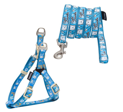 Touchdog 'Caliber' Embroidered Leash And Harness Set - Blue Pattern / large