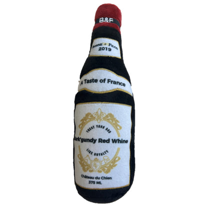 Wine Bottle Squeaky Dog Plush Toy (Bark'gundy Red Whine) - small